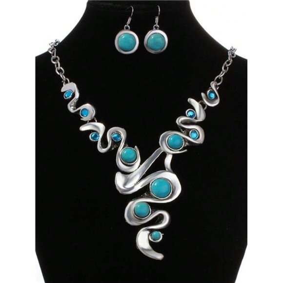 3pcs/Set Bohemian Faux Turquoise Necklace Earrings Set - Picture 1 of 6